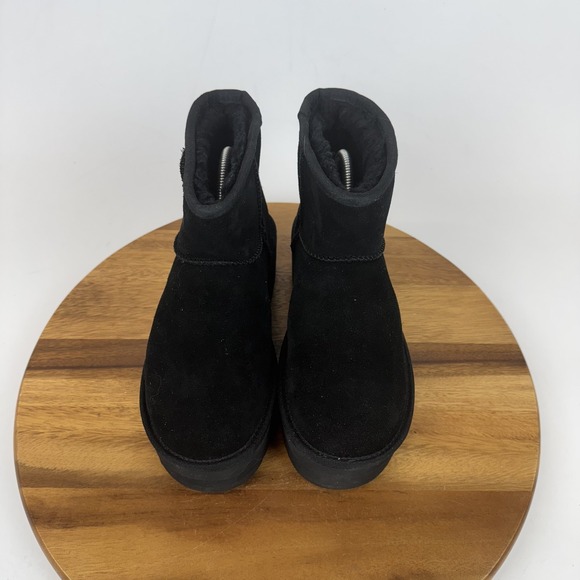 Womens Ugg Classic Mini Black Leather Platform Ankle Boots Booties Size 7 M GUC